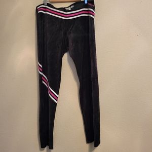 Adidas Black Volure track paints low rise front pink and white stripe size xl